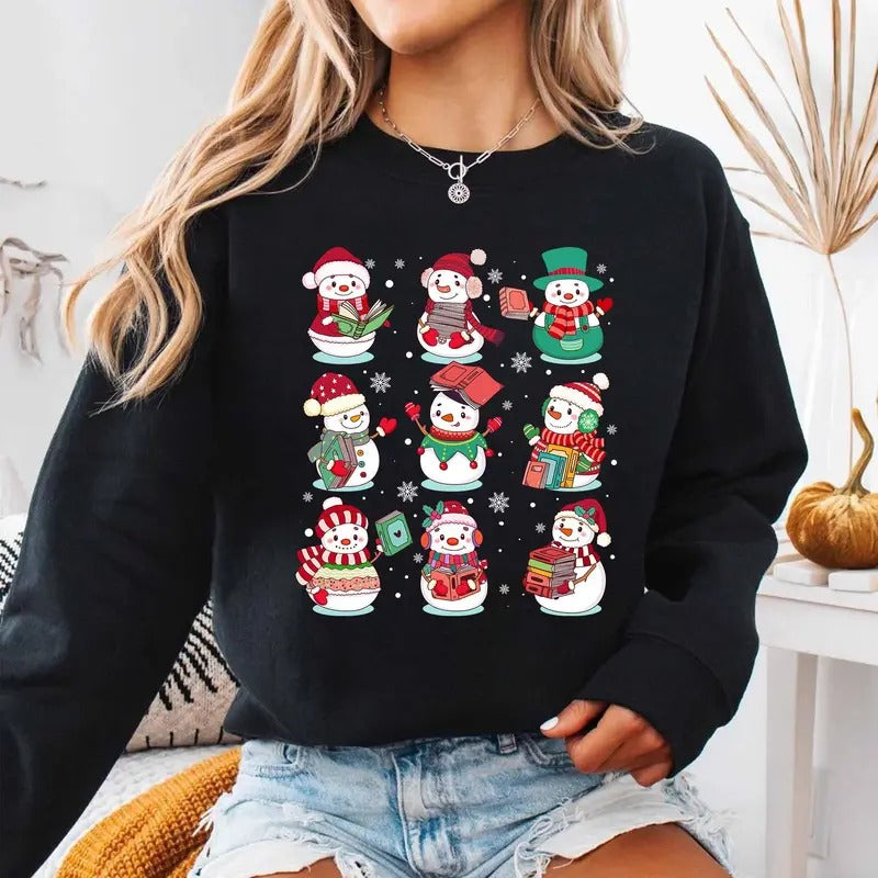 Christmas Snowman Reading Book Shirt Snowman Reading Book Shirt Xmas Gift Teacher Christmas Shirt Merry Christmas Shirt...