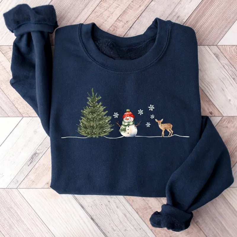 Christmas Snowman Sweatshirt, Xmas Christmas Sweatshirt, Snowman Shirt, Snowman Christmas Tree Shirt, Winter Christmas...