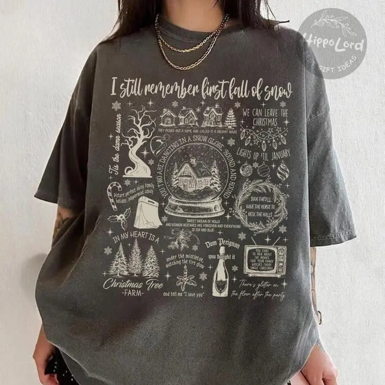 Christmas Songs Shirt, Christmas Song Lyrics Shirt, Song Lyrics Collage with Christmas Symbols & Lyrics Casual Hoodie...