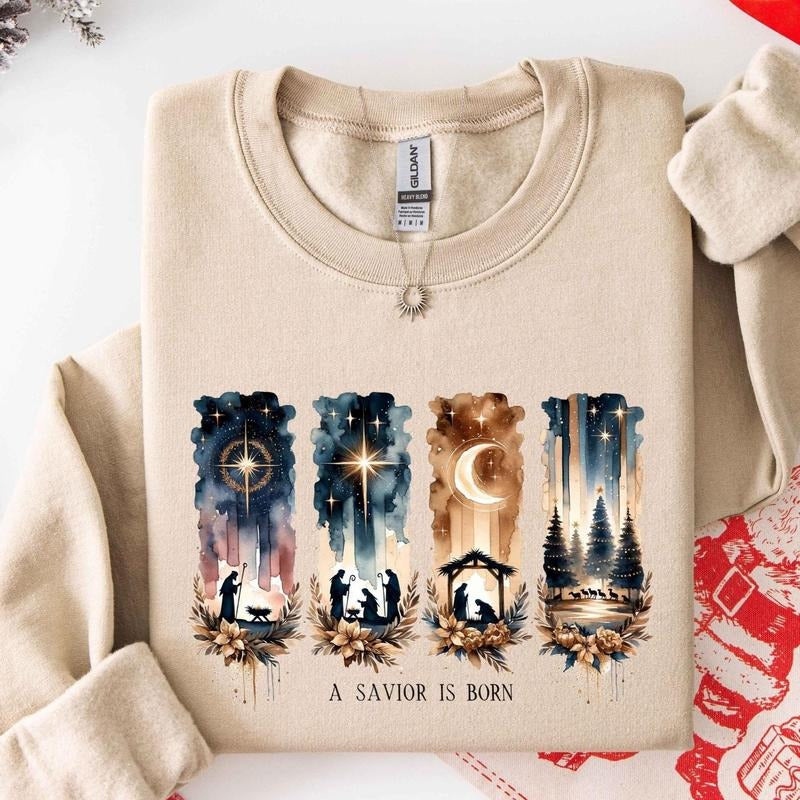 [Christmas Sweatshirt] A Savior is Born Sweatshirt, Nativity Sweatshirt, Christmas Nativity Shirt, True Story Nativity,...