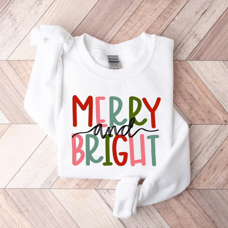 [Christmas Sweatshirt] Merry and Bright Christmas Sweatshirt, Christmas Sweatshirt, Family Christmas Sweatshirt,...