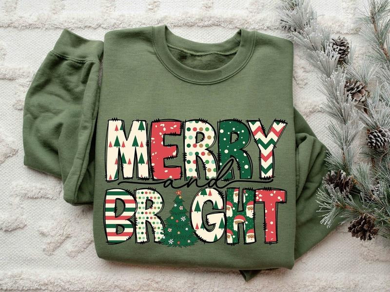 [Christmas Sweatshirt] Merry and Bright Sweatshirt, Christmas Sweatshirt, Family Christmas Sweatshirt, Christmas...