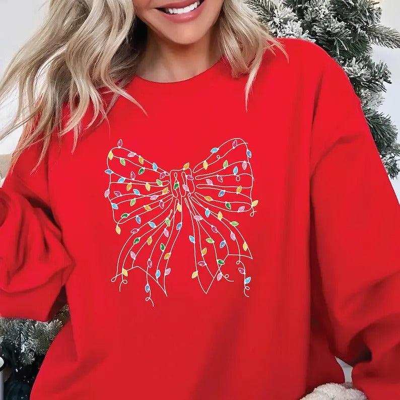 Christmas Sweatshirt Christmas Bow Shirt Winter Sweater Holiday Sweatshirt Hoodie | PrintMintTees.com