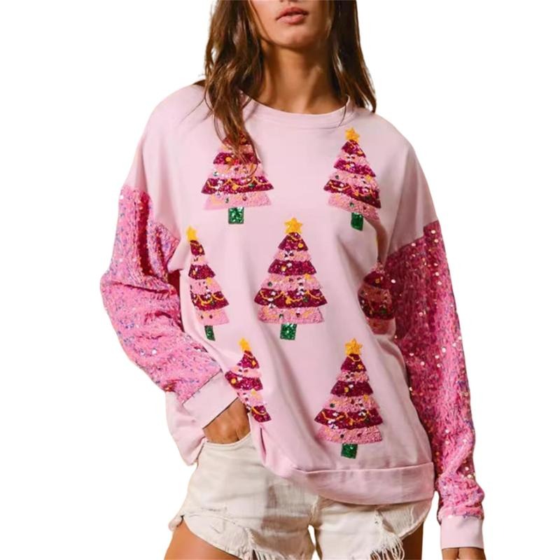 Christmas Sweatshirt for Women Sequined Glitter Santa Shirt Funny Graphic Pullover Tops Xmas Holiday Shirts Hoodie