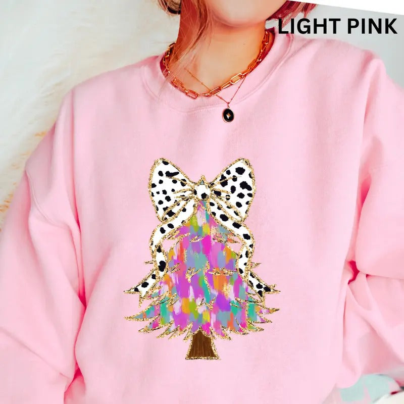 Christmas Sweatshirt, Glitter Faux Tree Sweatshirt, Christmas Tree Crewneck, Retro Casual Cotton Womenswear Pullover...