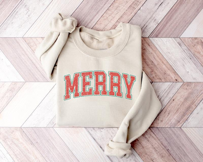 Christmas Sweatshirt, Retro Merry Christmas Sweatshirt, Vintage Christmas Shirt, Women Christmas Crewneck Sweatshirt,...