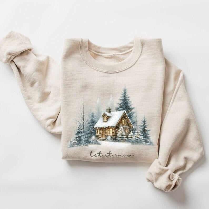 Christmas Sweatshirt, Winter Cabin Sweatshirt, Christmas, Winter Sweater, Let It Snow Sweater, Camping Apparel, Cozy Pine...