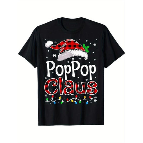 Christmas T-Shirt for Men, 100% Cotton Casual Round Neck Tee, Festive Print with Christmas Lights, Stretch Fabric,...