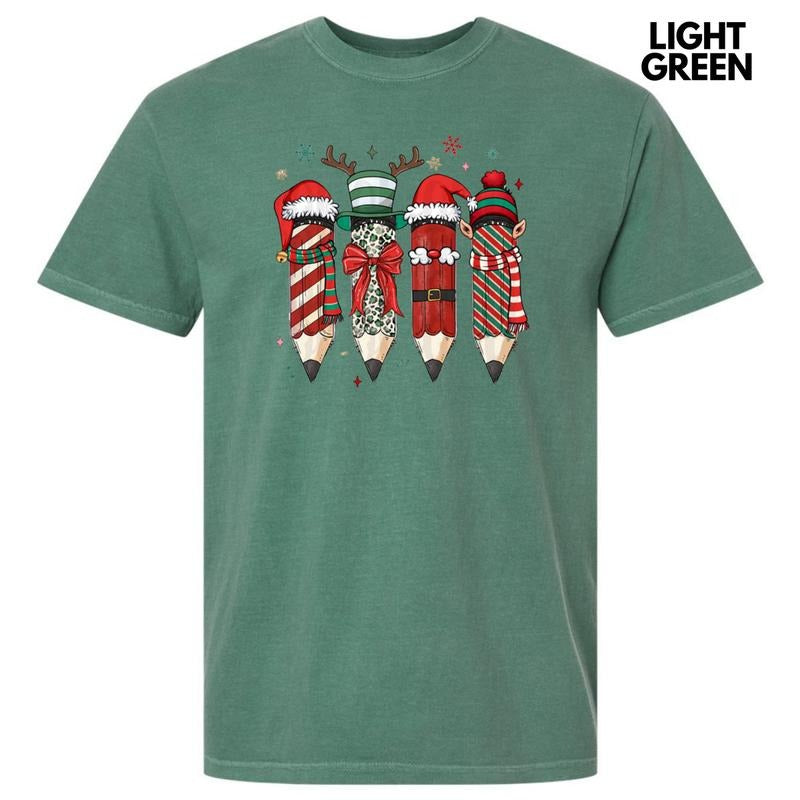 Christmas Teacher Pencils Comfort Colors T-Shirt Hoodie, Sweatshirt | PrintMintTees.com