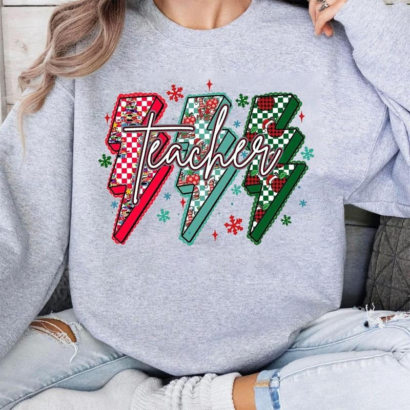 Christmas Teacher Sweatshirt and T-Shirt, Lightning Santa Teacher Shirt, Funny Xmas Teacher Top, Holiday Teacher Gift,...