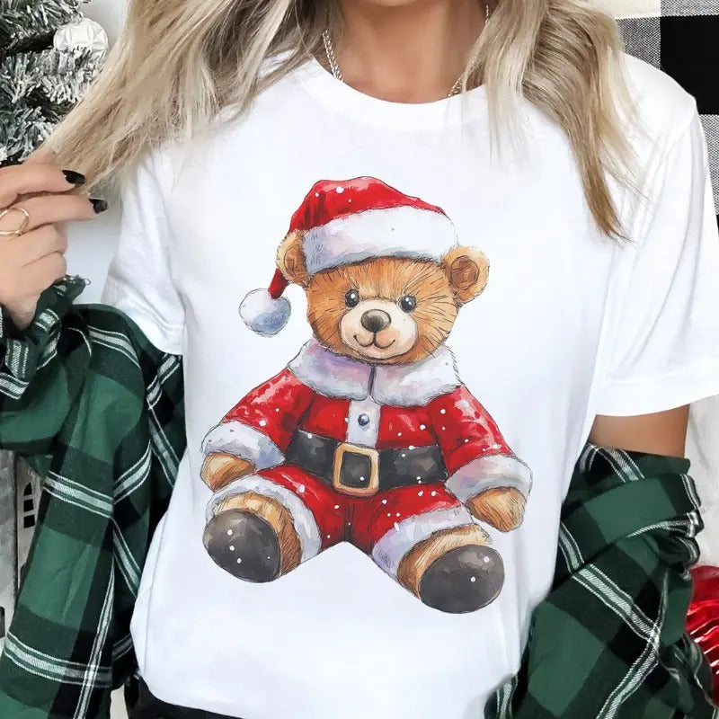 Christmas Teddy Bear Tee Santa Bear Sweatshirt Holiday Teddy Bear Tshirt Retro Santa Bear T-Shirt Cute Holiday Top Womens...