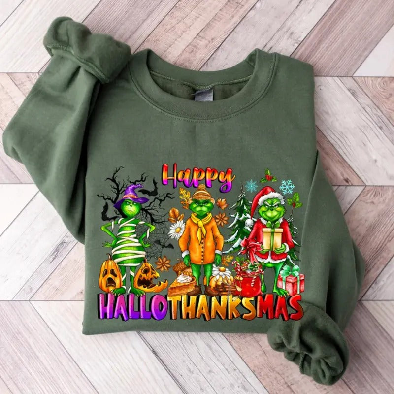 Christmas Thanksgiving Griench Sweatshirt, Funny Shirt, Christmas Hoodie, Happy HalloThanksMas Sweatshirts, Happy...