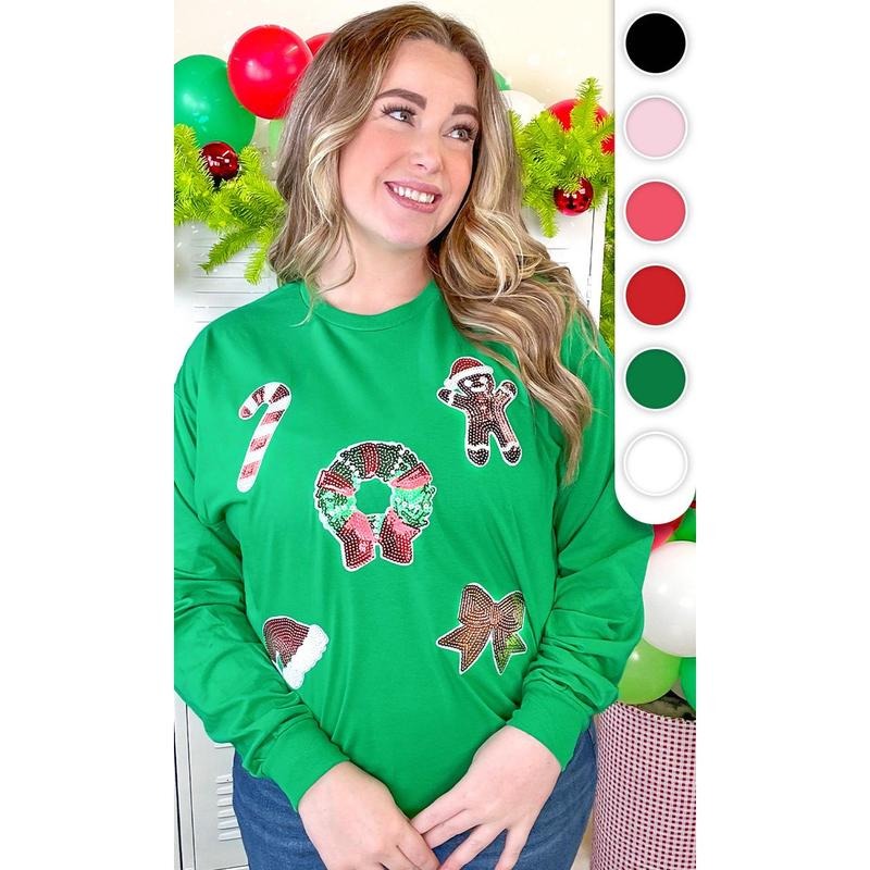 Christmas Things Sequin Graphic Long Sleeve T-Shirt Hoodie Sweatshirt | PrintMintTees.com