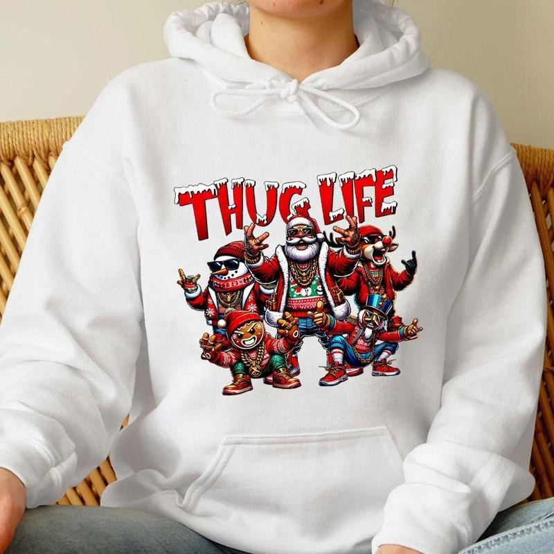 Christmas Thuglife Hoodie Sweatshirt, Christmas Characters Shirt, Graphic Tee, Unisex Short Sleeve Tee | PrintMintTees.com