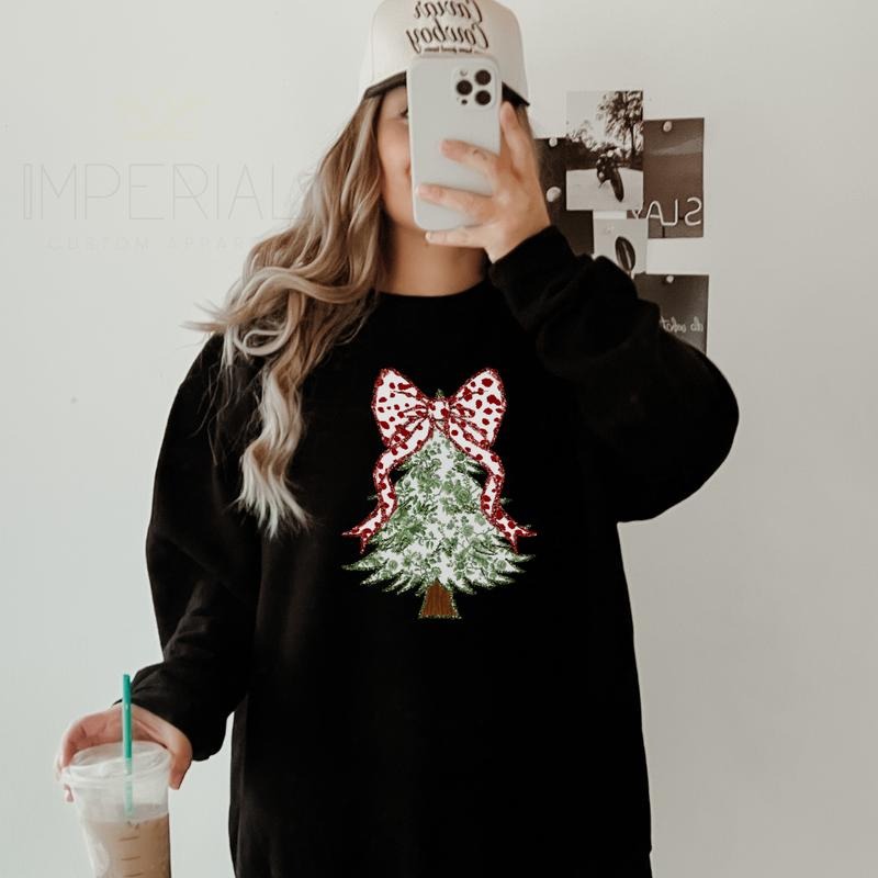 Christmas Tree Bow Sweatshirt, Cute Christmas Sweatshirt, Xmas Sweater, Xmas Gifts, Christmas Outfit, Comfort Colors...