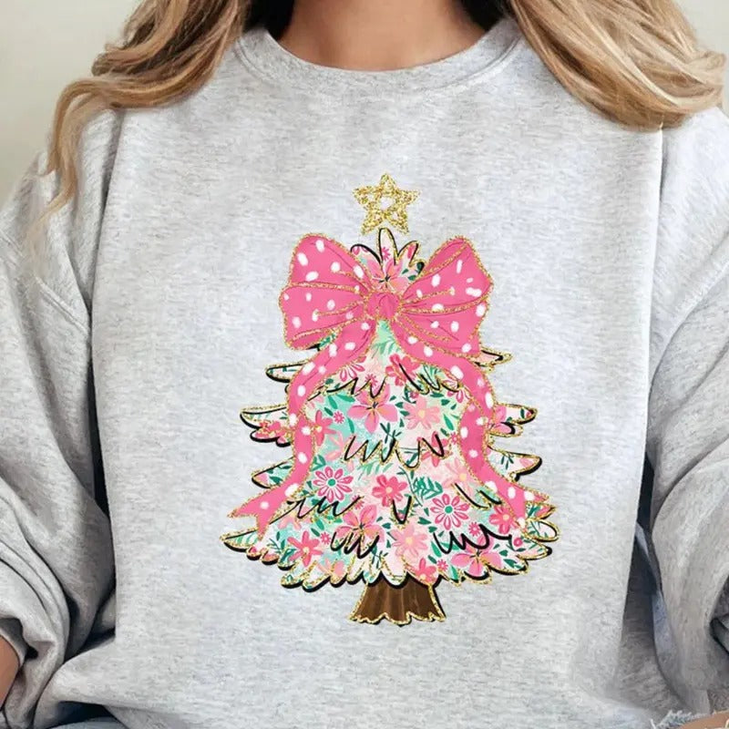 Christmas Tree Preppy Blossom Unisex NuBlend Crew Sweatshirt  CHRISTMAS 2024 Shirt Hoodie | PrintMintTees.com