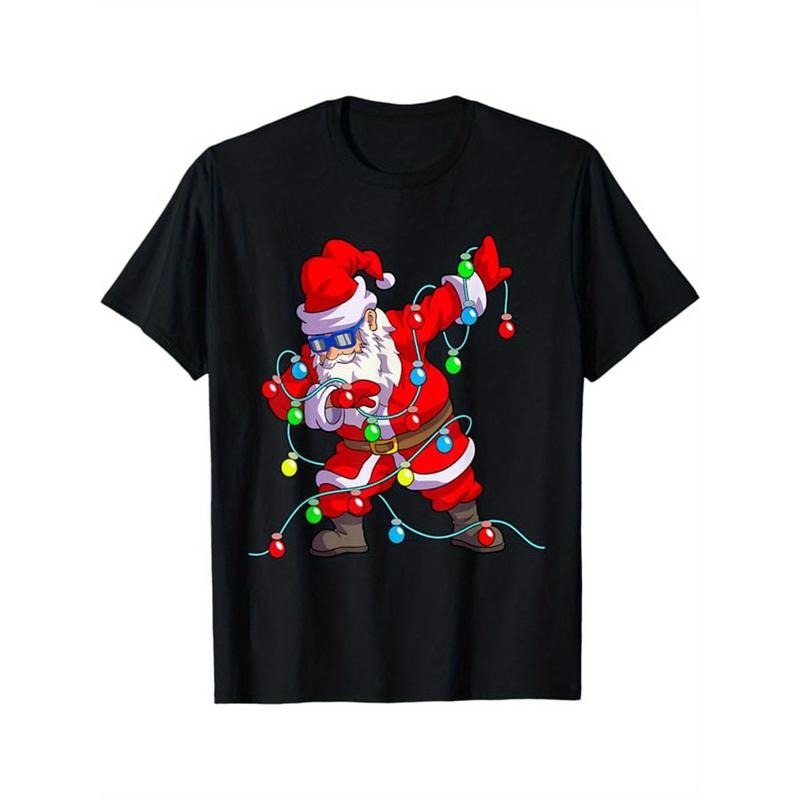 Christmas Tree Print Men's Cotton T-shirt, Graphic Tee Men's Xmas Outdoor Clothes, Men's Clothing, Casual Short Sleeve...