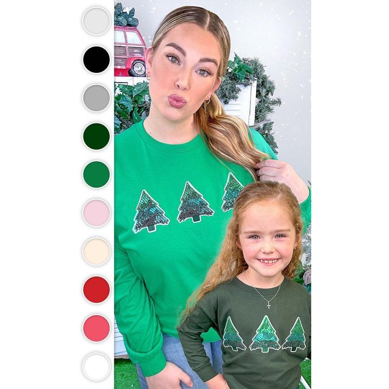 Christmas Tree Sparkle Sequin Graphic Long Sleeve T-Shirt Hoodie Sweatshirt | PrintMintTees.com