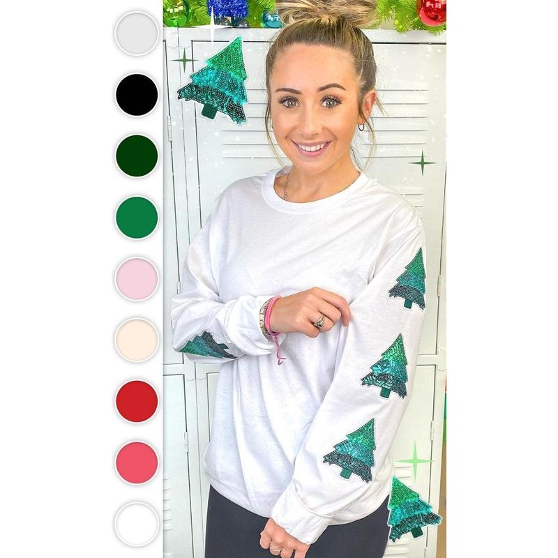 Christmas Tree Sparkle Sleeve Long Sleeve Graphic T-Shirt Hoodie Sweatshirt | PrintMintTees.com