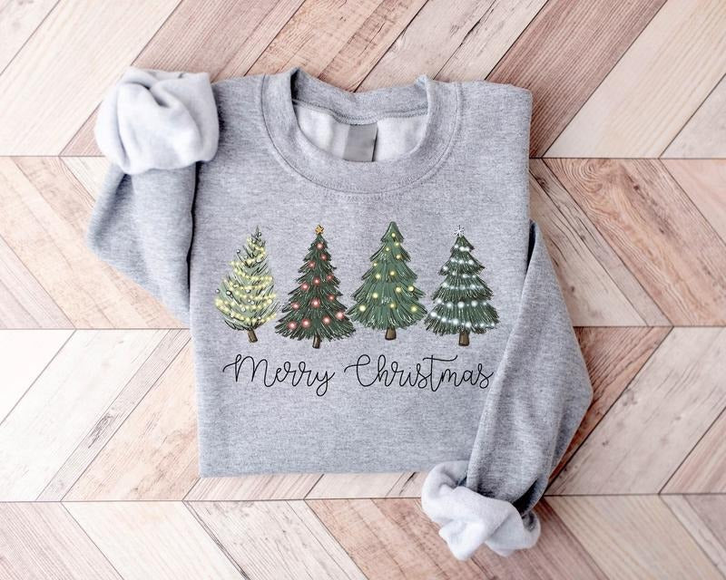 Christmas Trees Sweatshirt, Merry Christmas Hoodie, Holiday Xmas Tee, Womens Holiday Sweatshirt, Christmas Shirt, Winter...