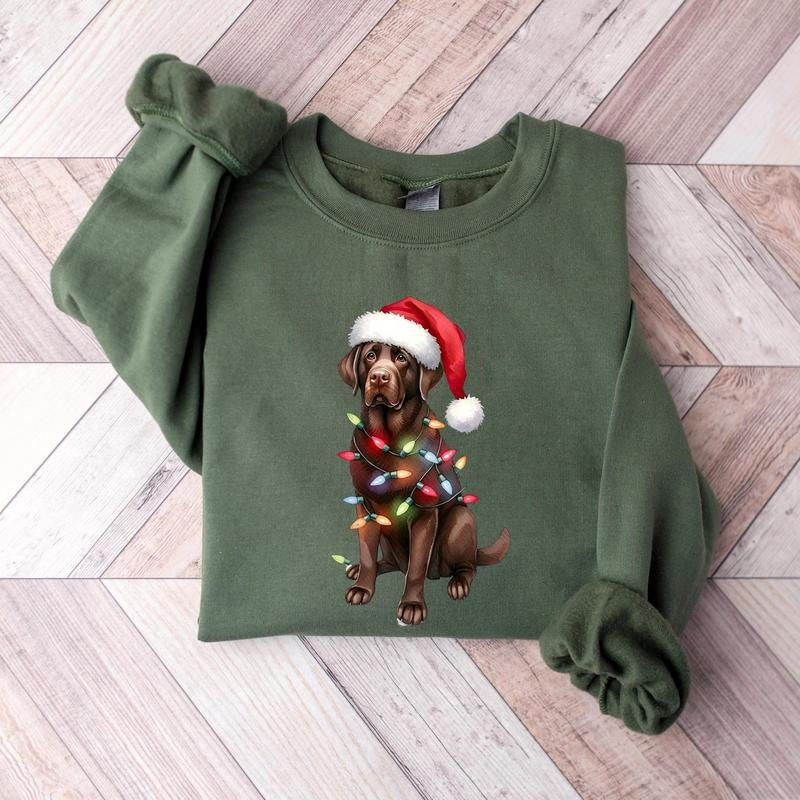 [Christmas Unisex Shirt] Christmas Chocolate Labrador Shirt, Christmas Lights Dog Tee, Christmas Dog, Lab Mom Tee, Gift...