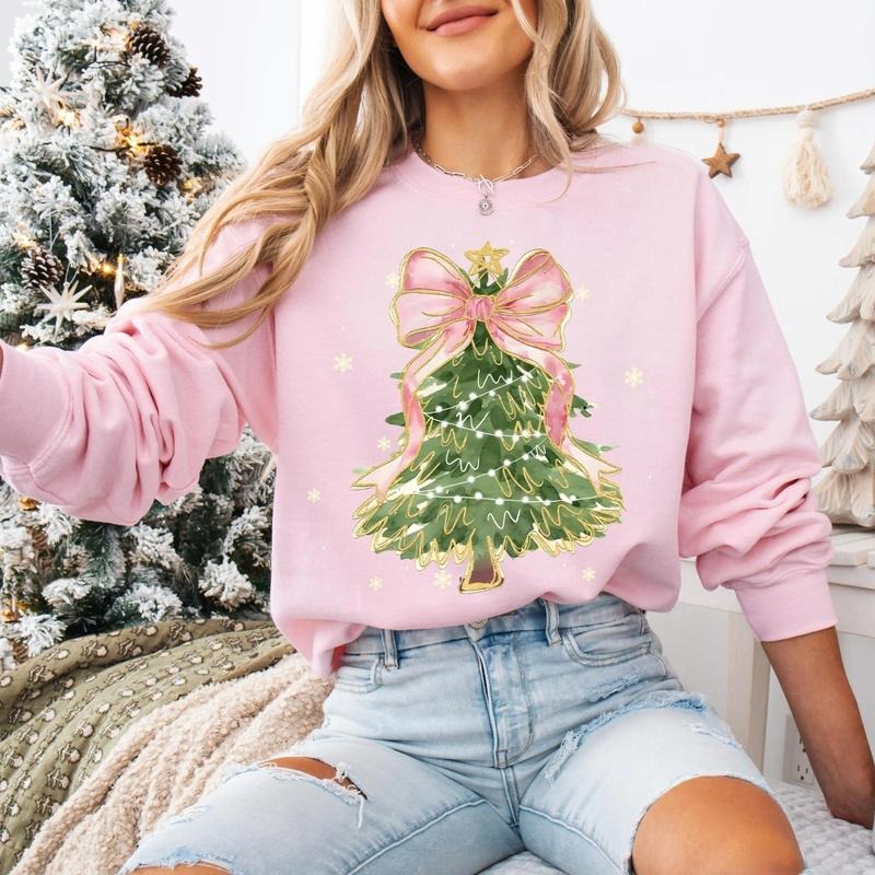 [Christmas Unisex Shirt] Christmas Tree Bow Shirt, Christmas Sweatshirt for Women, Christmas Tree Tshirt, Christmas...