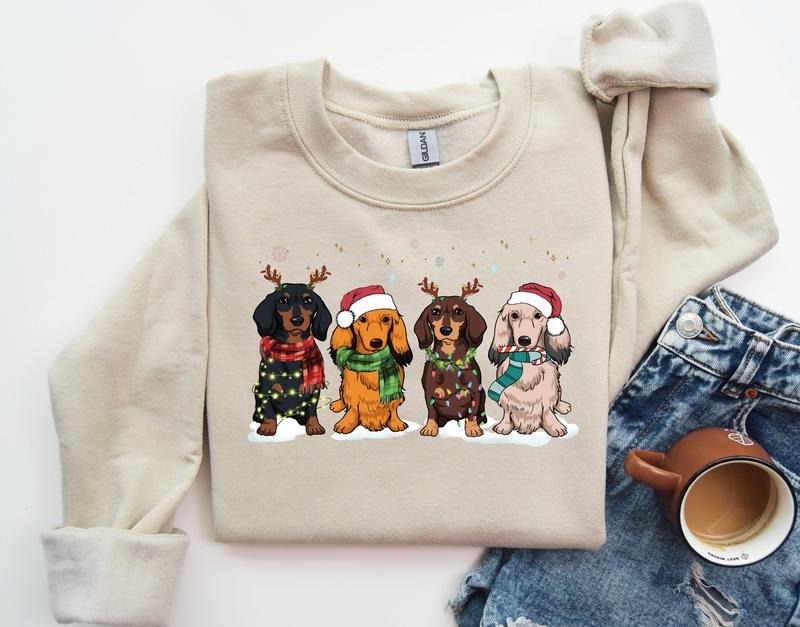 [Christmas Unisex Shirt] Dachshund Christmas Sweatshirt, Christmas Dog Shirt, Dachshund Shirt, Dachshund Mom Shirt, Dog...