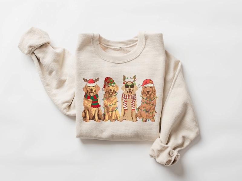 [Christmas Unisex Shirt] Dog Christmas Shirt, Golden Mom Tshirt, Golden Retriever Christmas Sweatshirt, Gift for Dog...