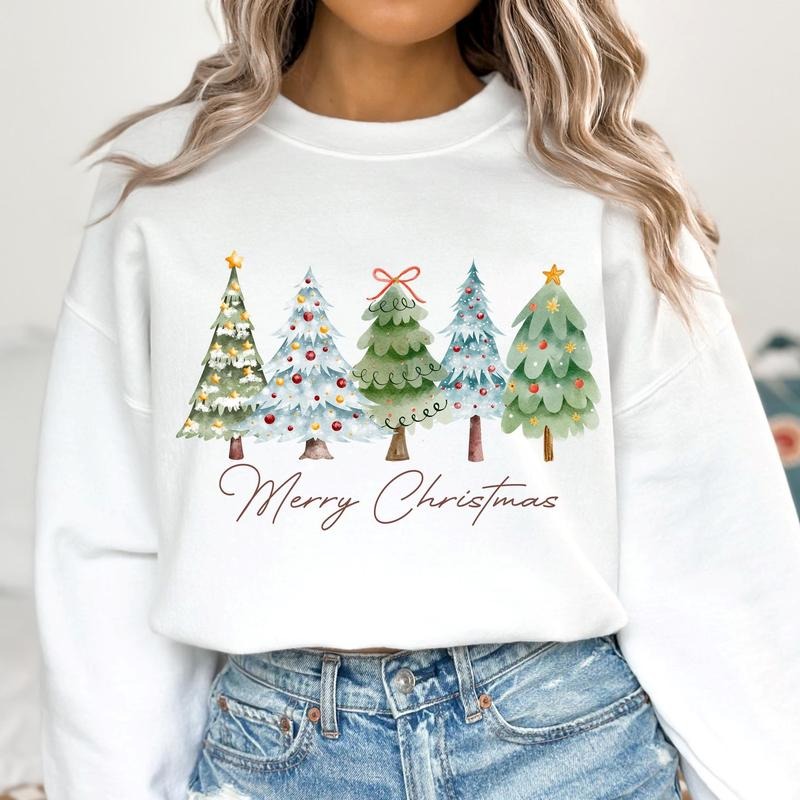 [Christmas Unisex Shirt] Merry Christmas Tree Sweatshirt, Cute Festive Holiday Sweater for Women, Cozy Winter Crewneck,...