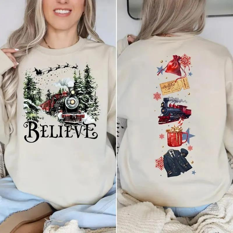 [Christmas Unisex Shirt] Polar Express 2 Sides Sweatshirt, Polar Express Believe Movie Shirt, Retro 90s Christmas Movies...