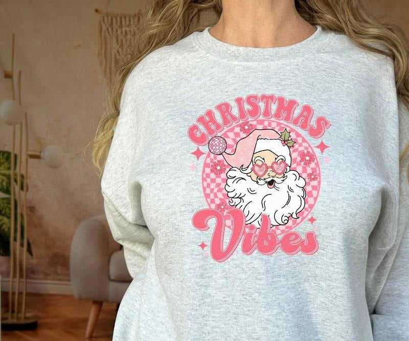 Christmas Vibes Santa Crewneck Sweatshirt Shirt Hoodie | PrintMintTees.com