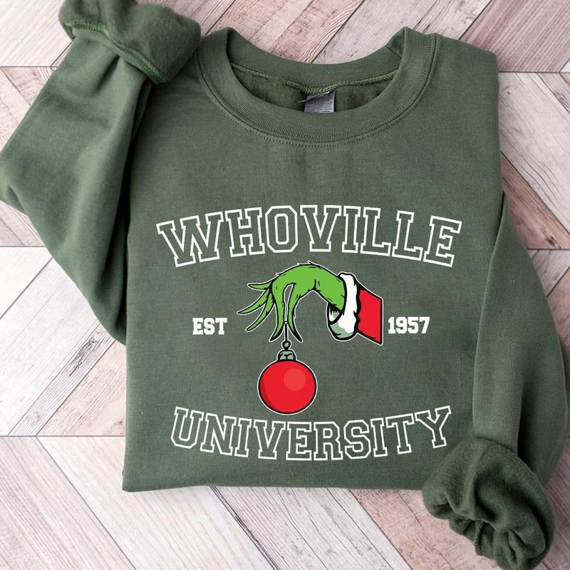 Christmas Whoville University Est 1957 Crewneck Sweatshirt, Hoodie, T-shirt, Cute Christmas Gifts | PrintMintTees.com