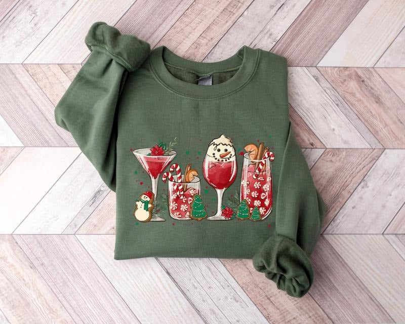Christmas Wine Sweatshirt, Christmas Spirits Hoodie, Christmas Prosec Shirt, Christmas Glasses Shirt, Christmas Gift,...