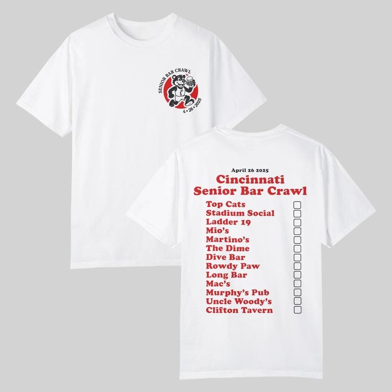 Cincinnati Bar Crawl 2025 Shirt, Funny College Senior T-Shirt, Party Checklist Tee, Trendy Gift Hoodie Sweatshirt