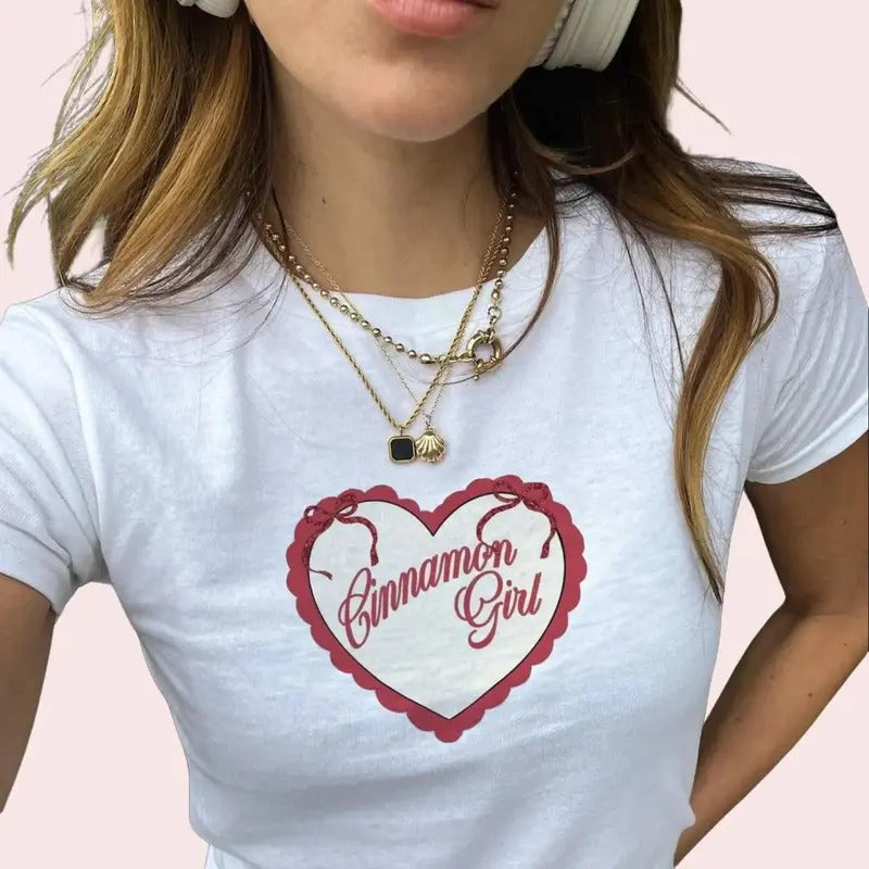 Cinnamon Girl Baby Tee Cotton Women's Trending Shirt Coquette Aesthetic Baby Tee Heart Romantic Red Shirt Vintage Hoodie...
