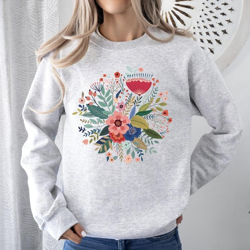 Circular Floral Folk Art Sweatshirt Shirt Hoodie | PrintMintTees.com