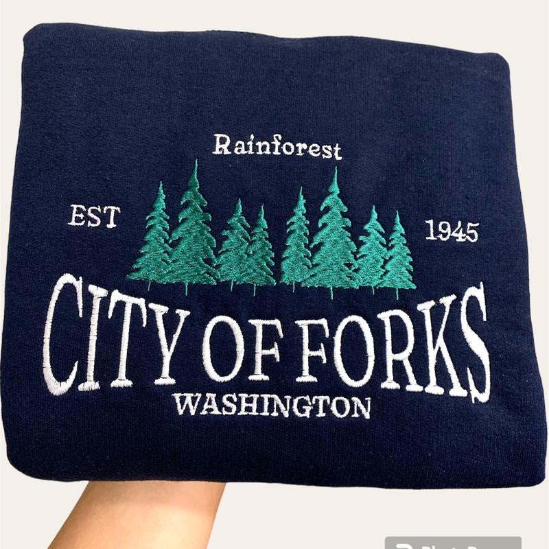 City of Forks Embroidered Sweatshirt - Cozy Town Apparel -  Custom Embroidery