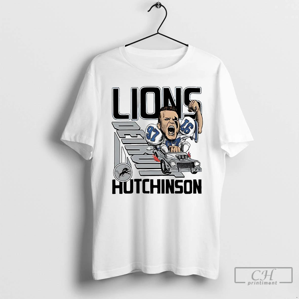 Classic Aidan Hutchinson Racer Caricature Detroit Lions T Shirts