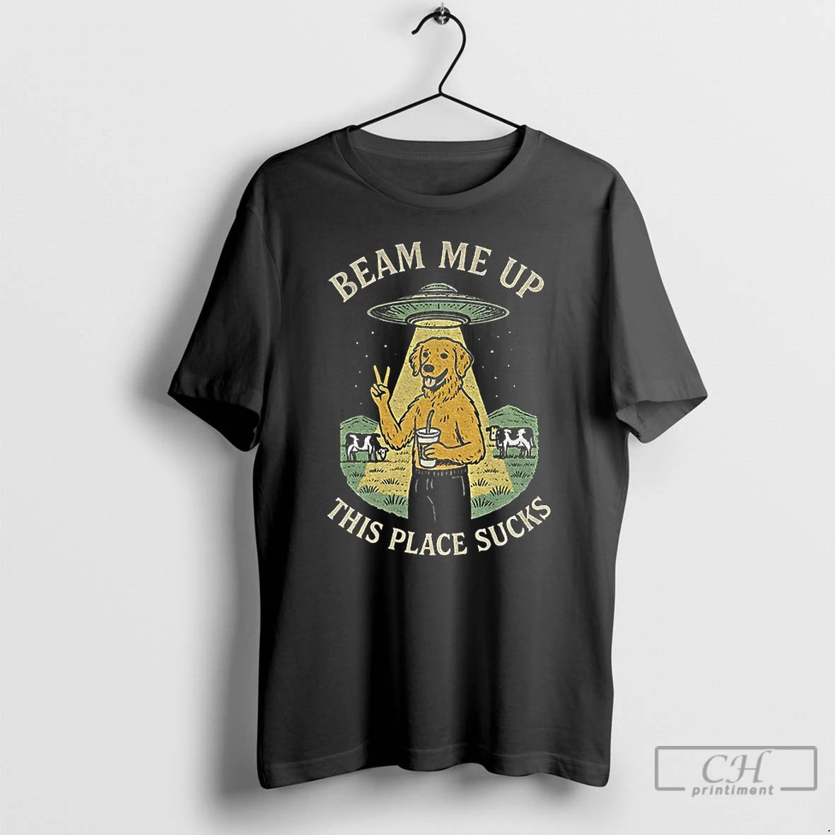 Classic Beam Me Up This Place Sucks Funny Golden Retriever T-Shirts, Hoodie, Sweatshirt | PrintMintTees.com
