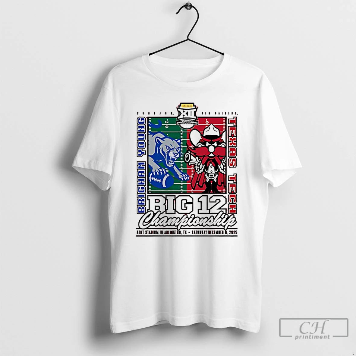 Classic Brigham Young Vs Texas Tech Red Raiders 2025 Big 12 Championship Mascot Matchup T-Shirts, Hoodie, Sweatshirt