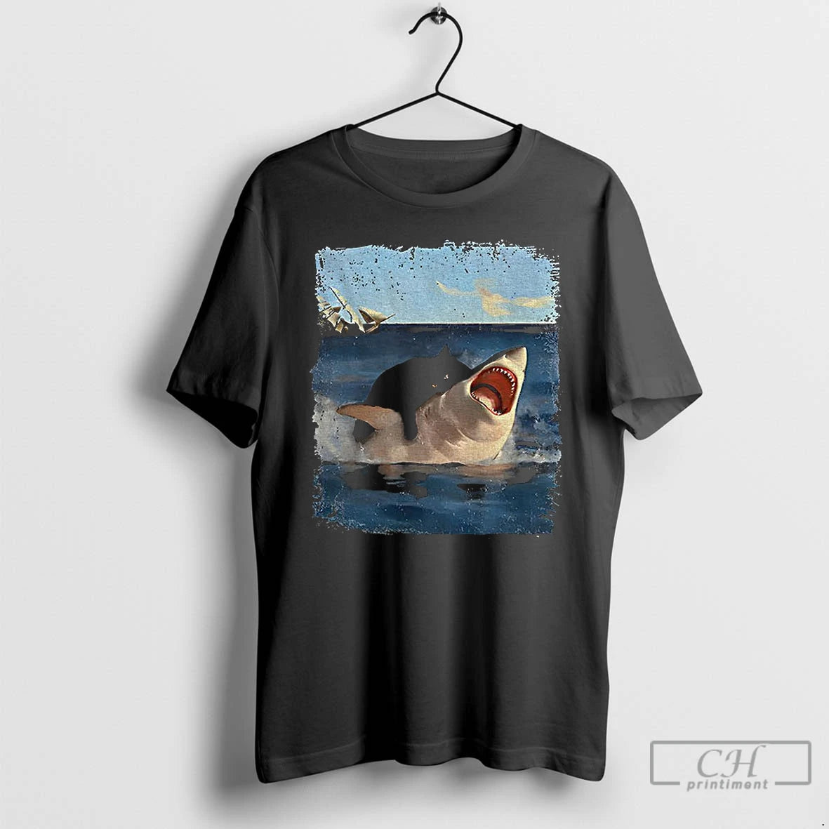 Classic Cat Bites Shark Funny Meme Vintage T-Shirts, Hoodie, Sweatshirt | PrintMintTees.com