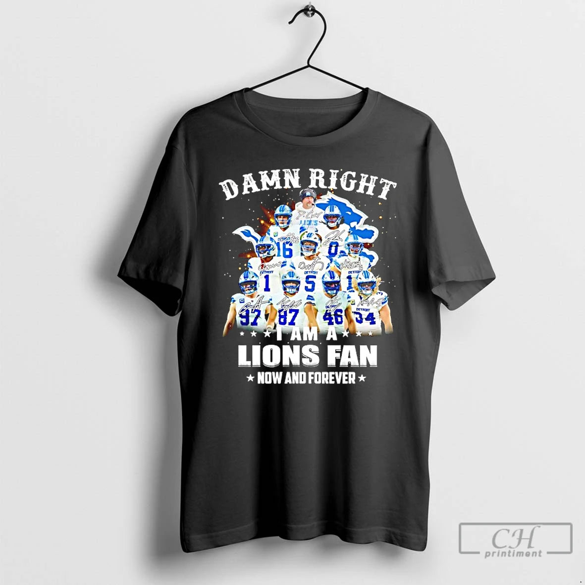 Classic Damn Right I Am A Lions Fan Now And Forever Player Collage Christmas Tree T-Shirts, Hoodie, Sweatshirt