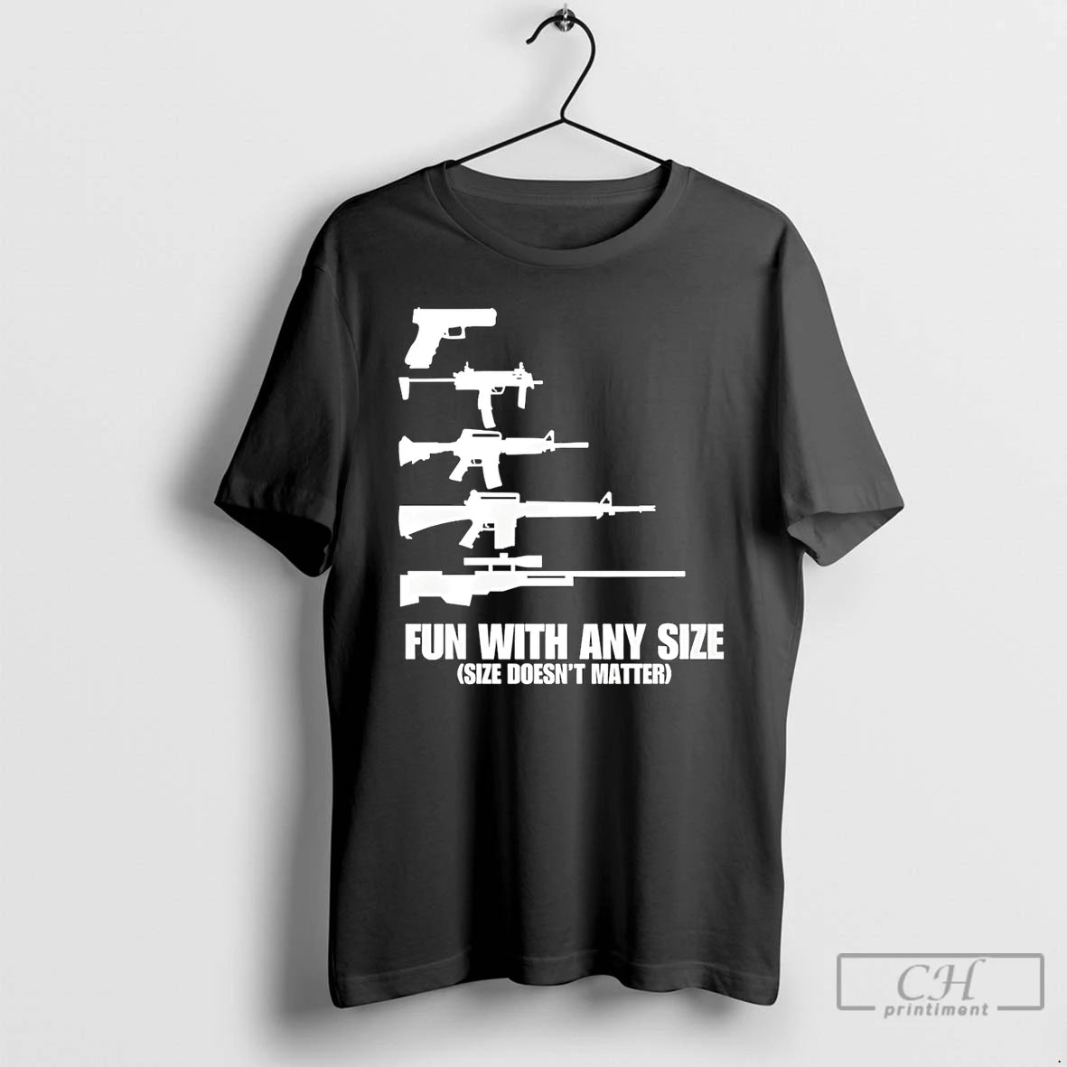 Classic Fun With Any Size Doesnt Matter Gun T-Shirts, Hoodie, Sweatshirt | PrintMintTees.com
