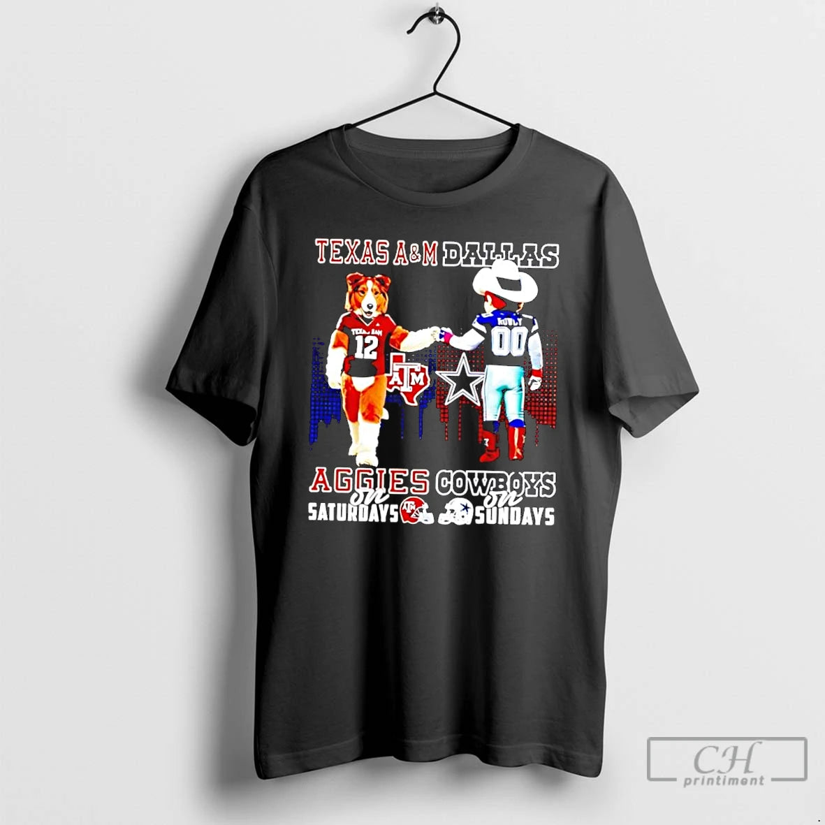 Classic Funny Texas Am Aggies On Saturdays Vs Dallas Cowboys On Sundays Mascot Skyline T-Shirts, Hoodie, Sweatshirt