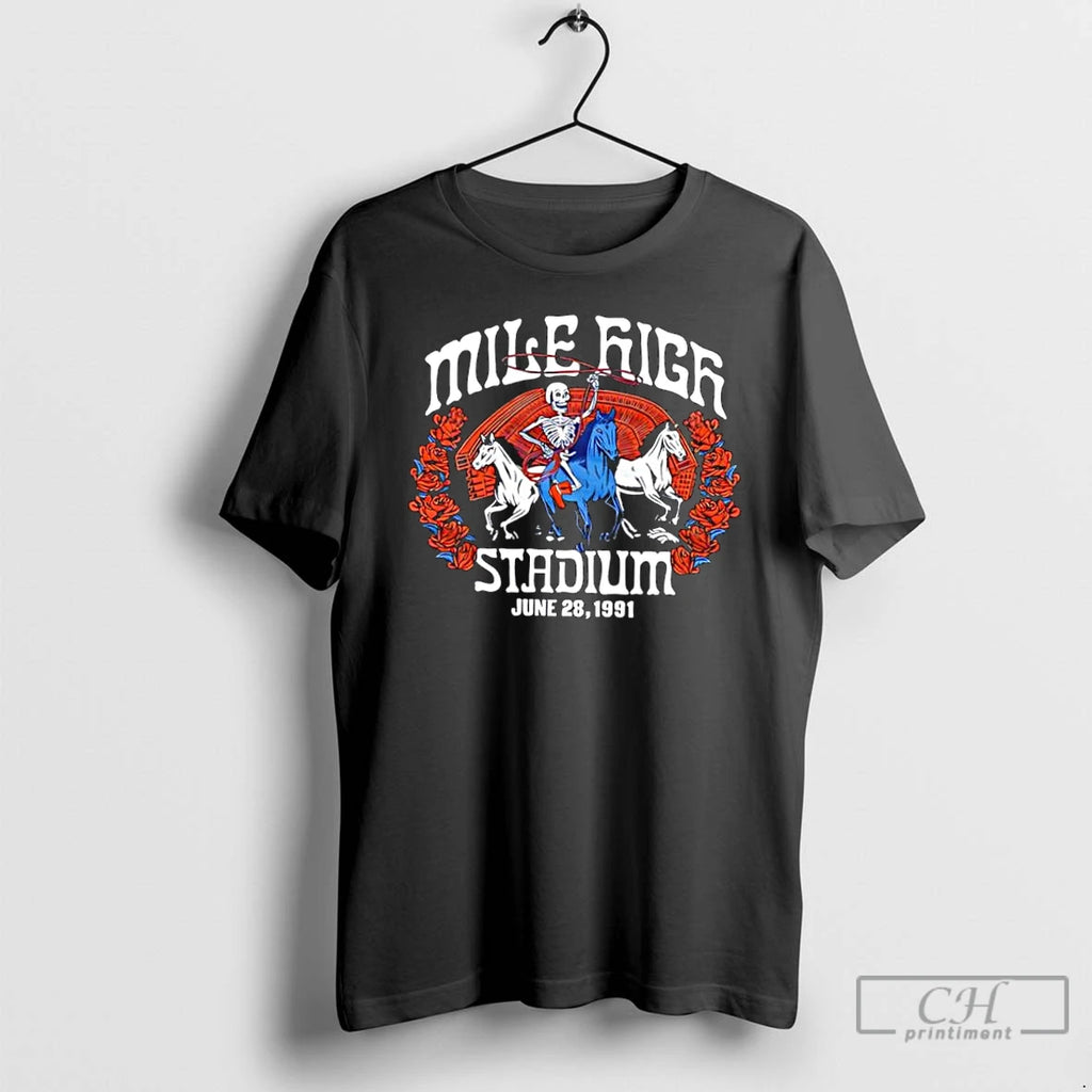 Classic Grateful Dead Broncos Skeleton Mile High Stadium 1991 T-Shirts, Hoodie, Sweatshirt | PrintMintTees.com