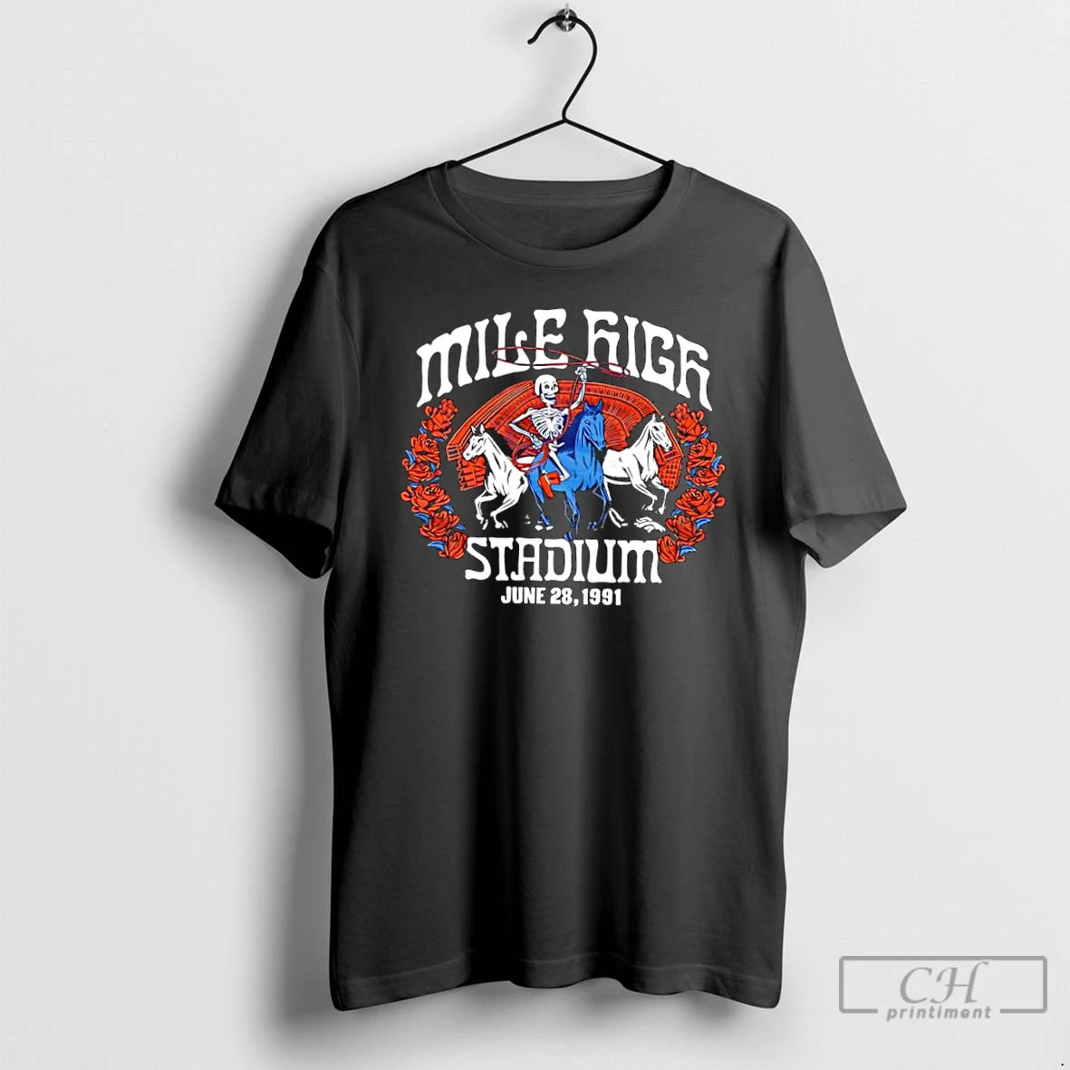 Classic Grateful Dead Broncos Skeleton Mile High Stadium 1991 T-Shirts, Hoodie, Sweatshirt | PrintMintTees.com