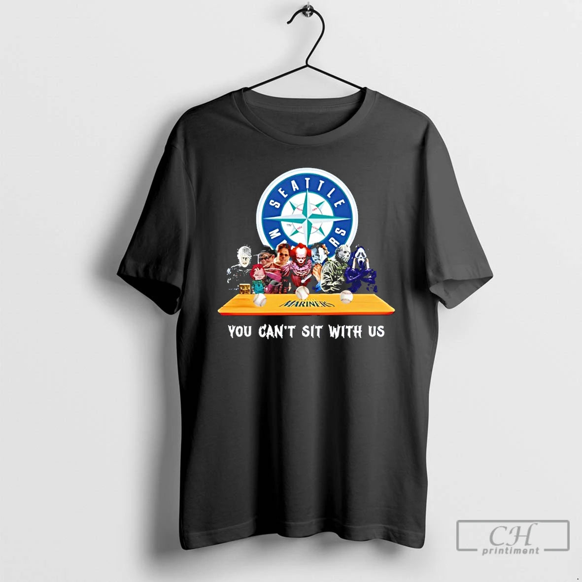 Classic Horror Movie Characters You Cant Sit With Us Seattle Mariners Halloween T Shirts