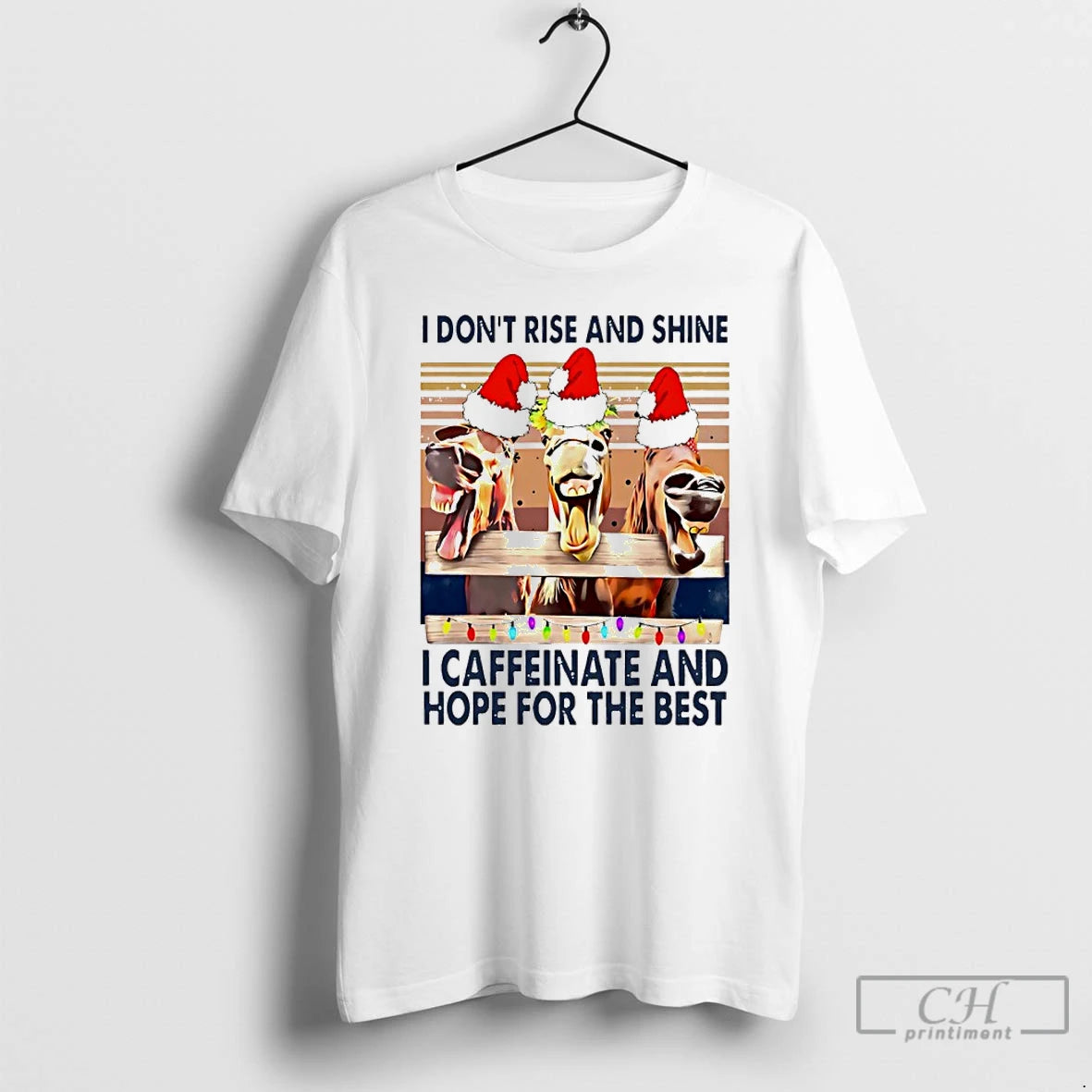 Classic Horse Santa I Dont Rise And Shine I Caffeinate And Hope The Best T-Shirts, Hoodie, Sweatshirt | PrintMintTees.com