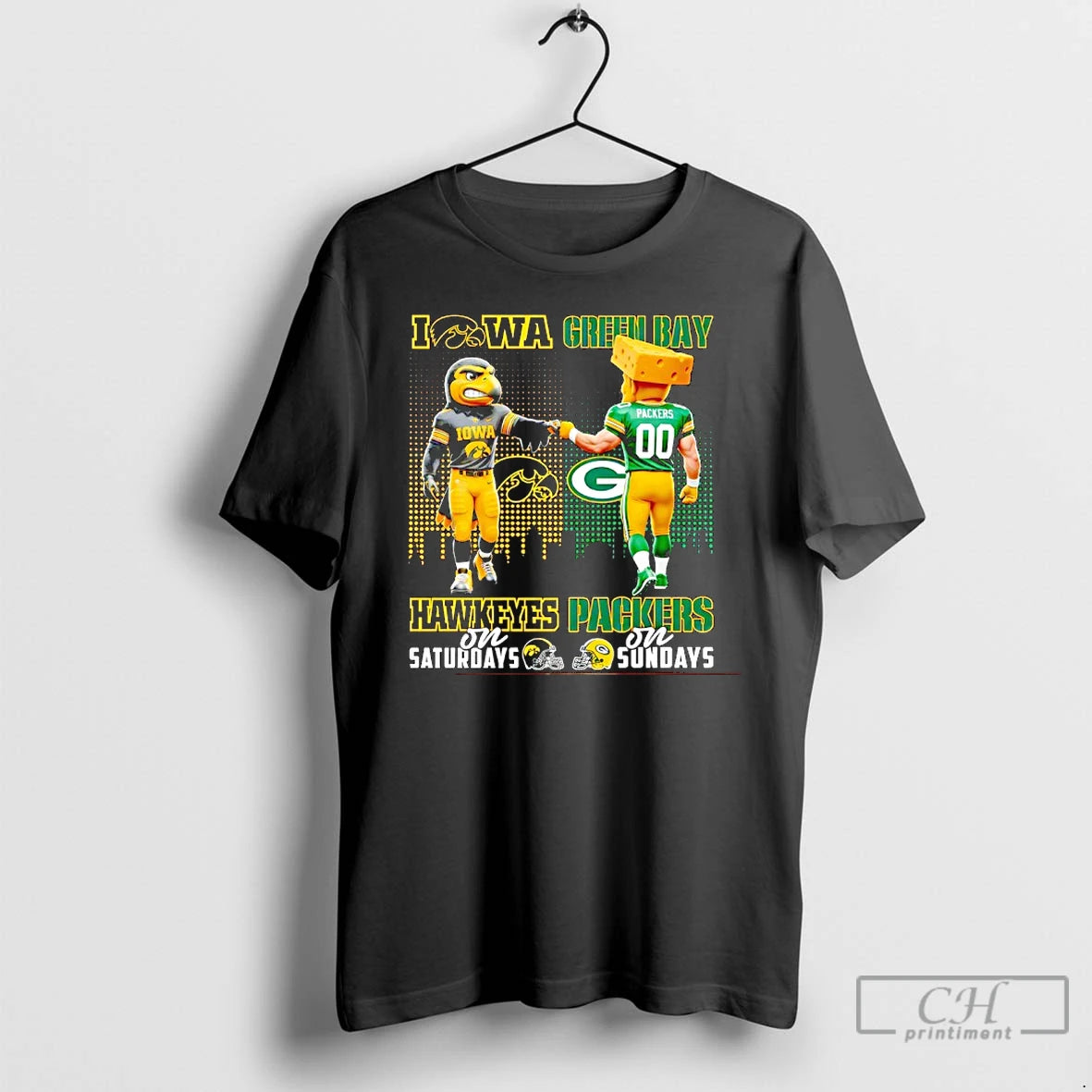 Classic Iowa Hawkeyes On Saturdays X Green Bay Packers On Sunday Mascot T Shirts Sweater Hoodie, Sweatshirt