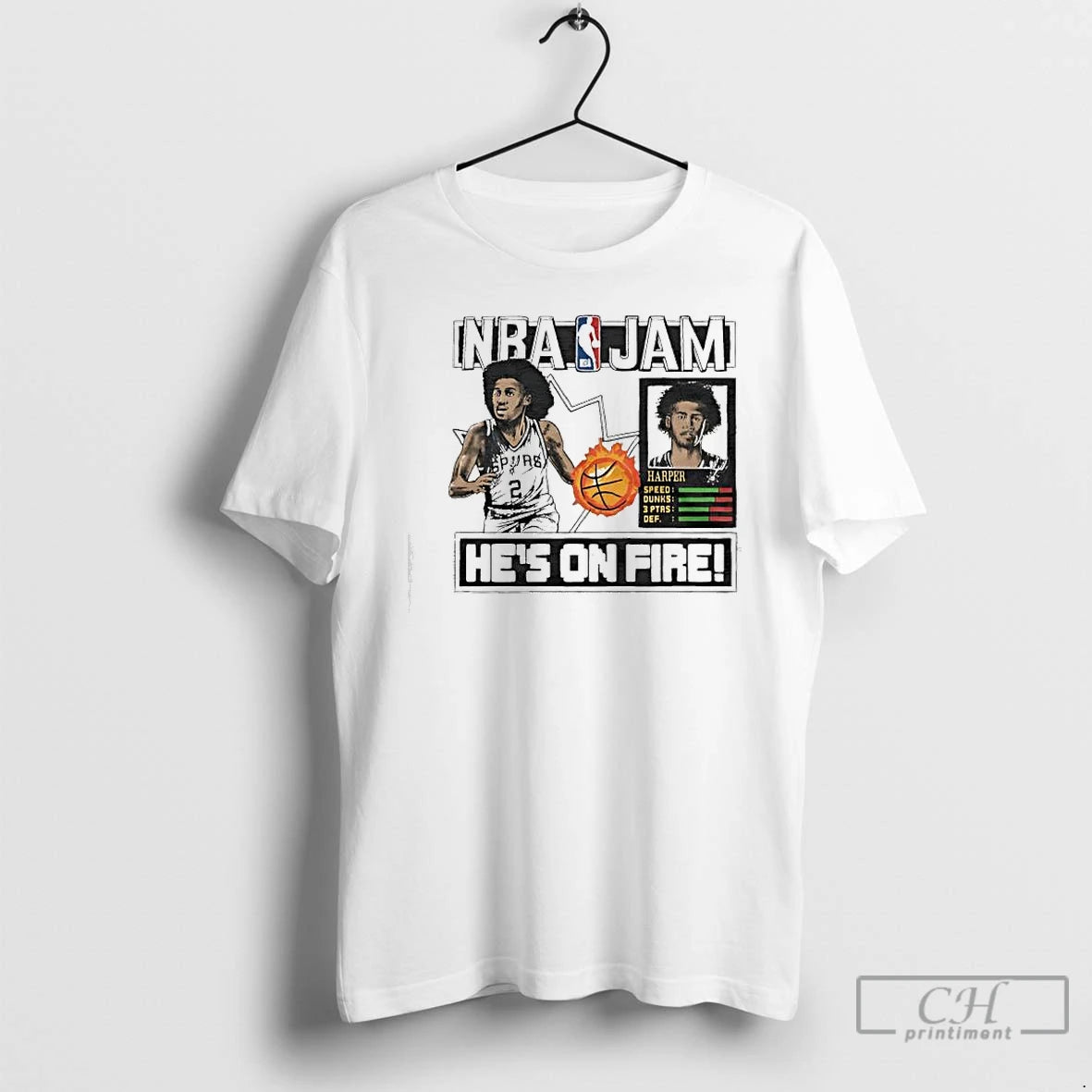 Classic Nba Jam San Antonio Spurs Dylan Harper Hes On Fire T-Shirts, Hoodie, Sweatshirt | PrintMintTees.com